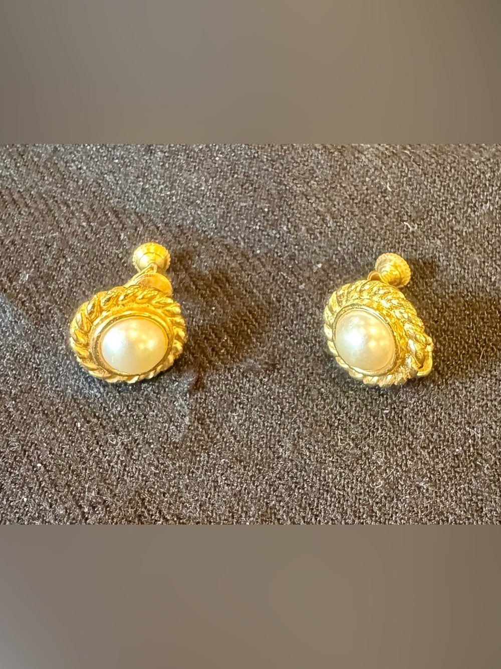 Napier Gold-Tone Rope Frame Clip On Earrings with Pearl Center